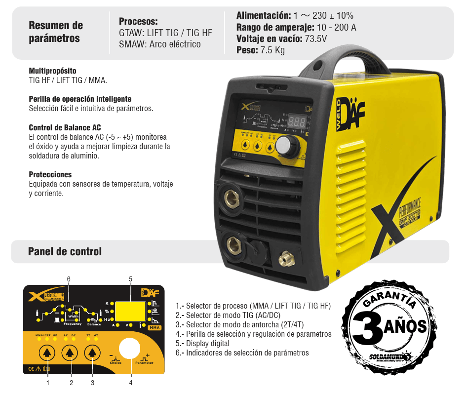 MÁQUINA DE SOLDAR 200TIG AC/DC 200Ah WELD DAF2