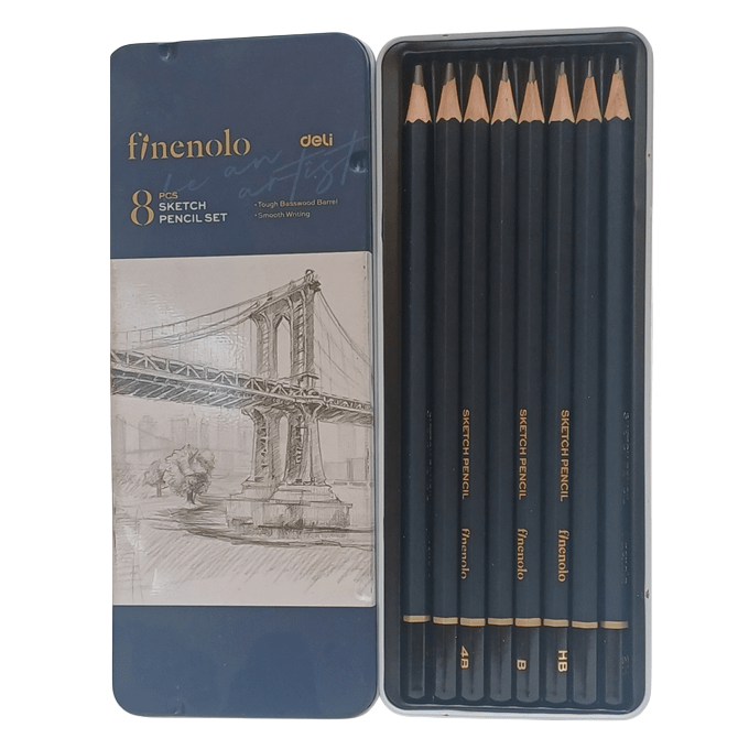 Finenolo, Lata 8 lapices grafito 2H-H-HB-2B-4B-6B-8B1