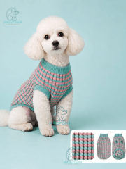 Sweater Tejido Mascota Verde-Rosa