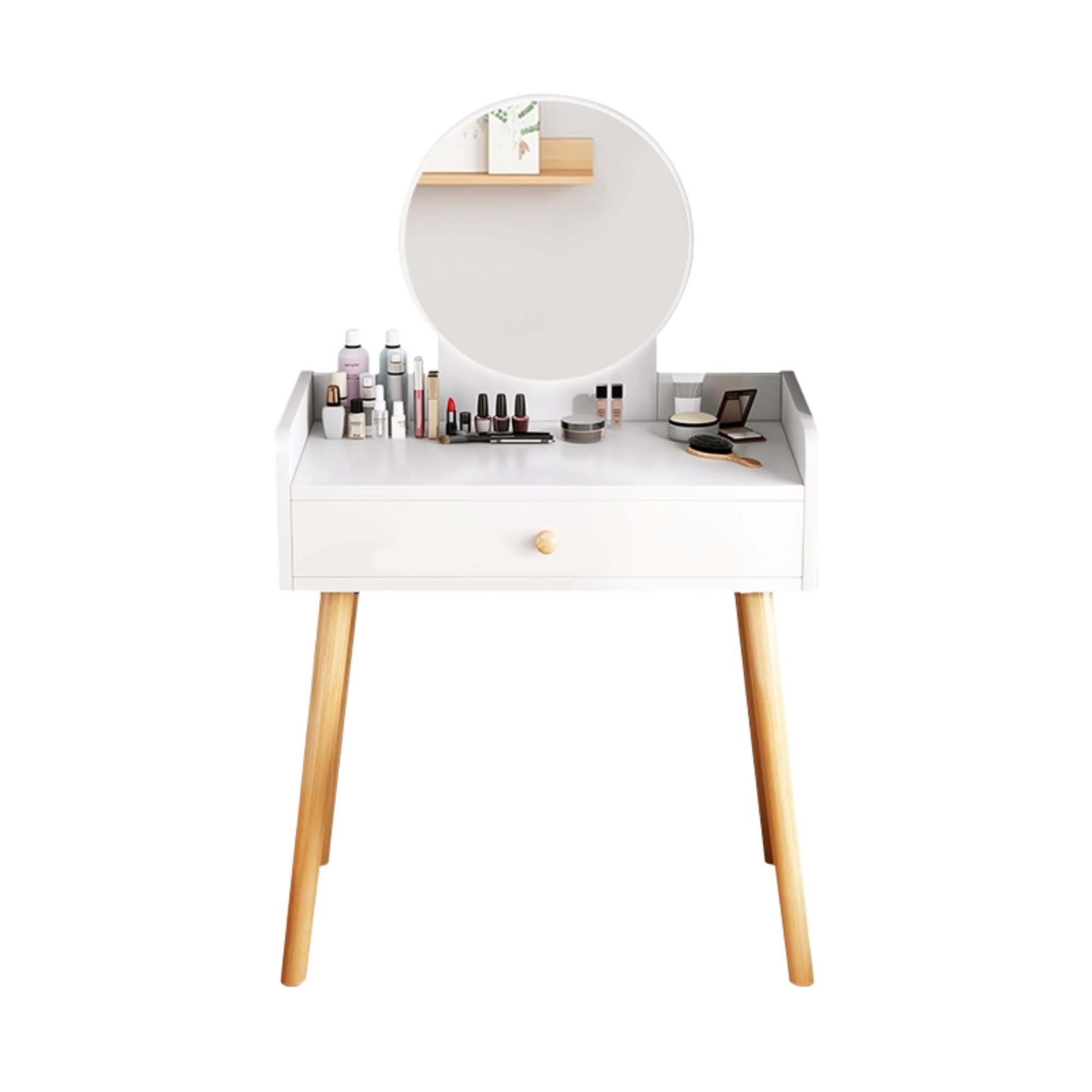 TOCADOR MAQUILLAJE MADERA BLANCO + ESPEJO LUZ LED COMPACT
