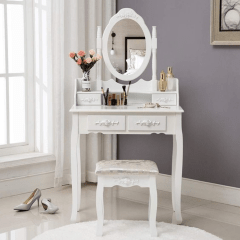 TOCADOR COMODA DE MAQUILLAJE MADERA BANCA + ESPEJO LORENZA