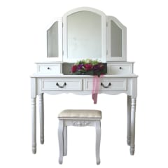 TOCADOR COMODA DE MAQUILLAJE MADERA BANCA + ESPEJO JOSEFA