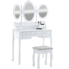 TOCADOR MAQUILLAJE MADERA BANCA + 3 ESPEJOS BLANCO DANIELLA