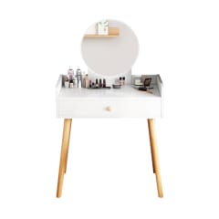 TOCADOR MAQUILLAJE MADERA BLANCO + ESPEJO LUZ LED COMPACT