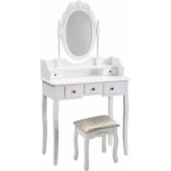 TOCADOR MAQUILLAJE MADERA BLANCO 5C BANCA + ESPEJO VICTORIA