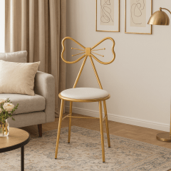 TABURETE SILLA METAL-CUERO DORADO BLANCO HADA