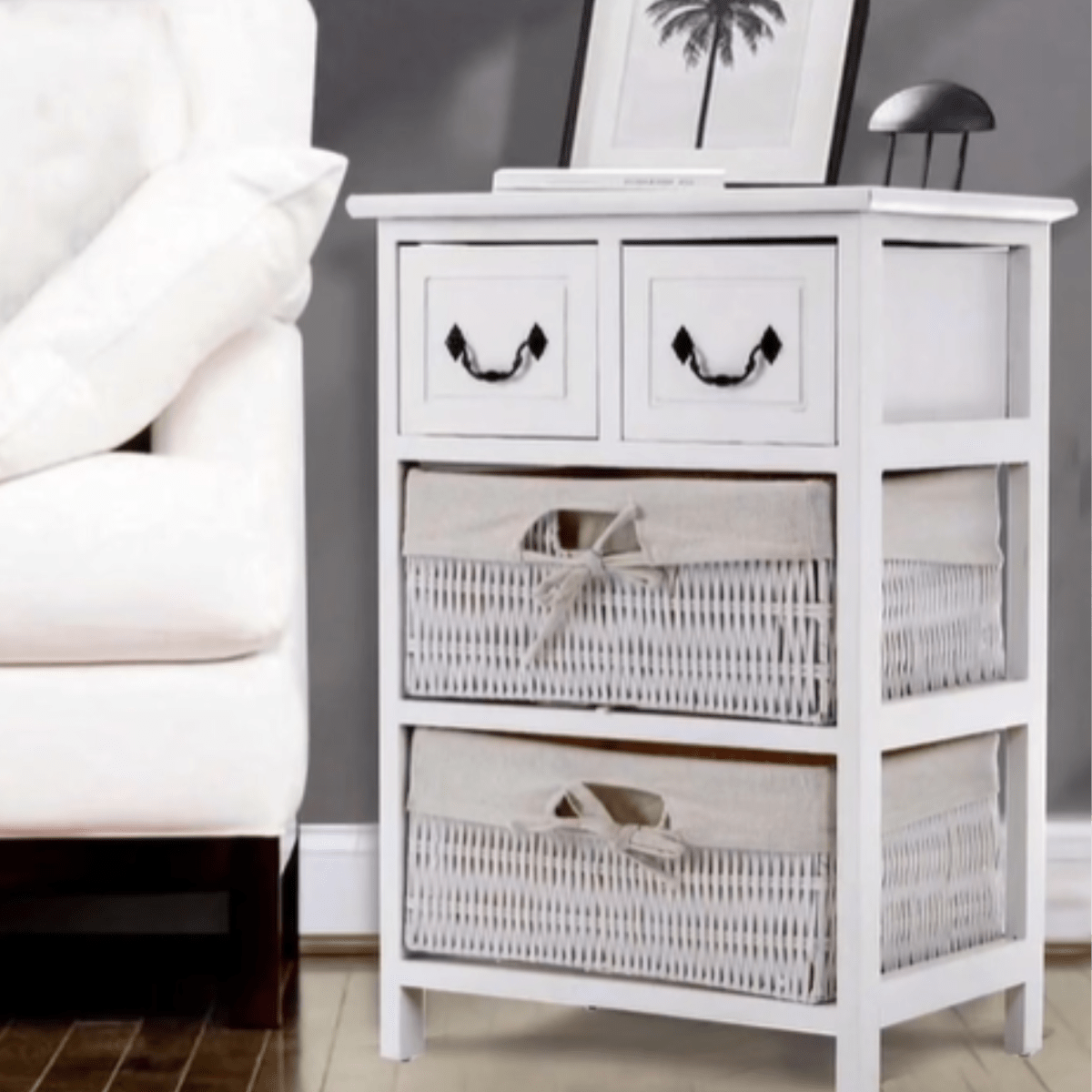 CAJONERA COMODA VIVANCO 4 CAJONES TELA BLANCO1