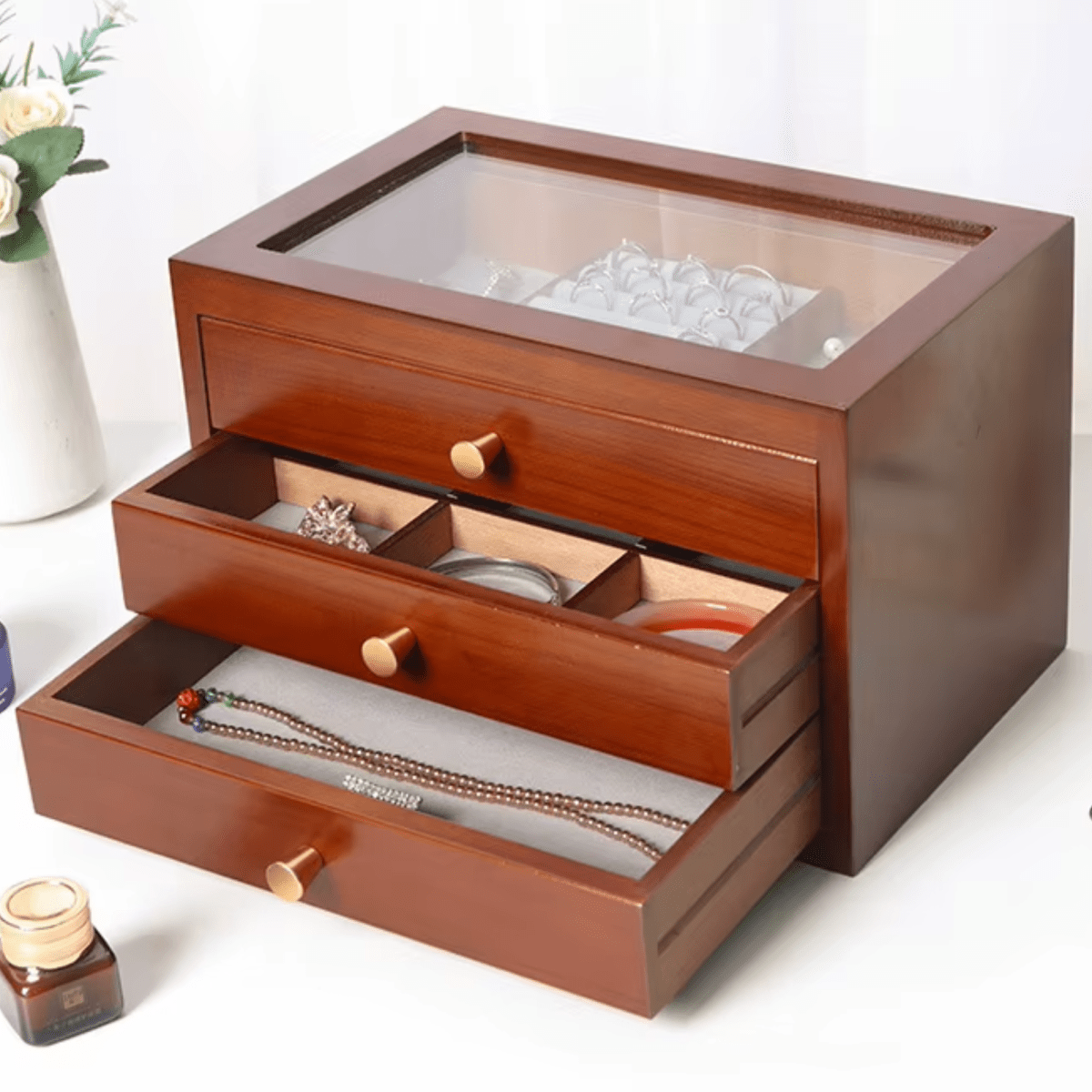 ORGANIZADOR JOYERO 3 CAJONES PINO NOGAL1