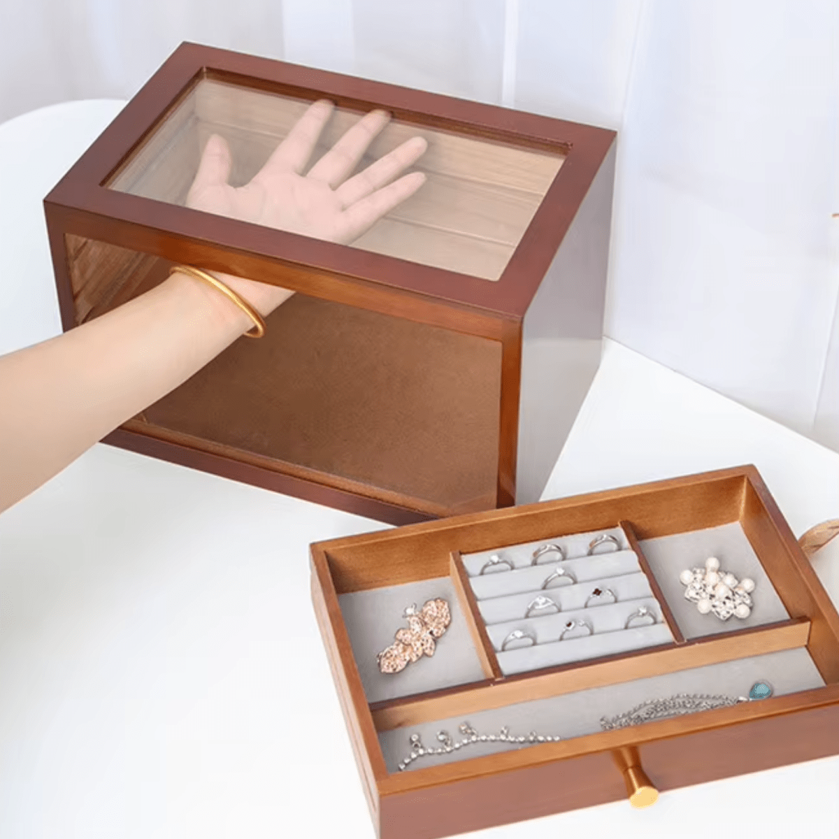 ORGANIZADOR JOYERO 3 CAJONES PINO NOGAL3