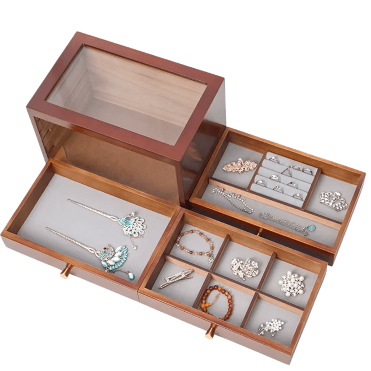 ORGANIZADOR JOYERO 3 CAJONES PINO NOGAL4