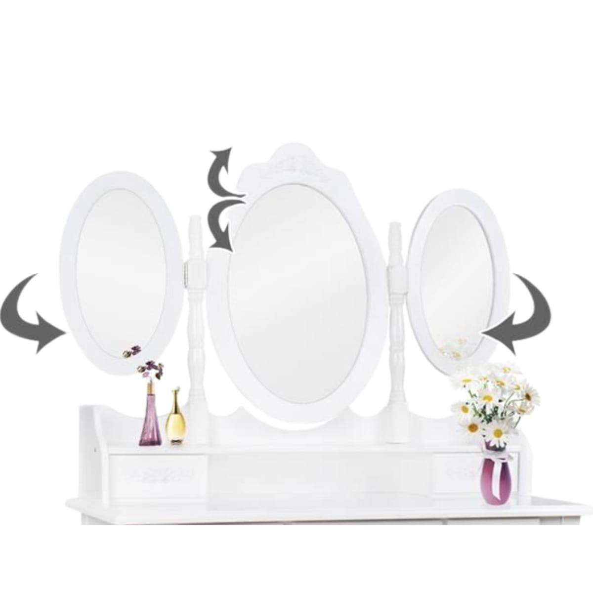 TOCADOR MAQUILLAJE MADERA BANCA + 3 ESPEJOS BLANCO DANIELLA5