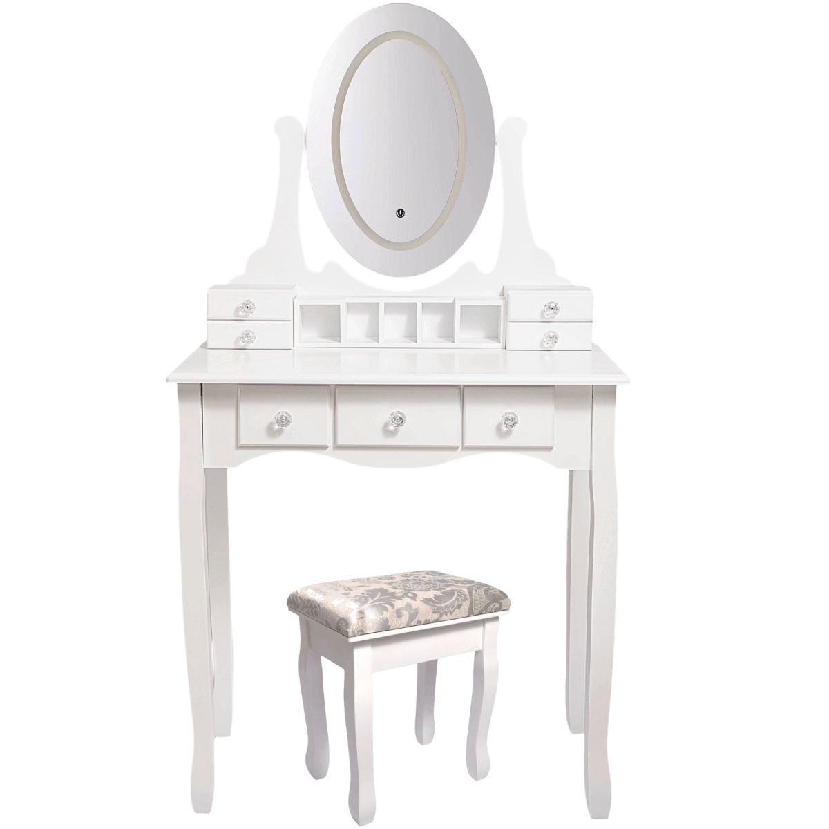 TOCADOR MAQUILLAJE MADERA BANCA + ESPEJO LUZ LED CATERINA1