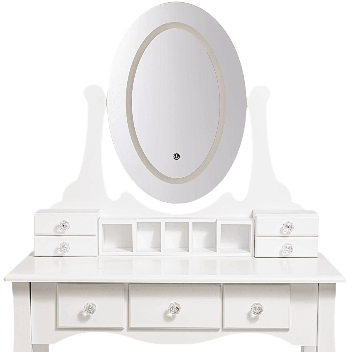 TOCADOR MAQUILLAJE MADERA BANCA + ESPEJO LUZ LED CATERINA4