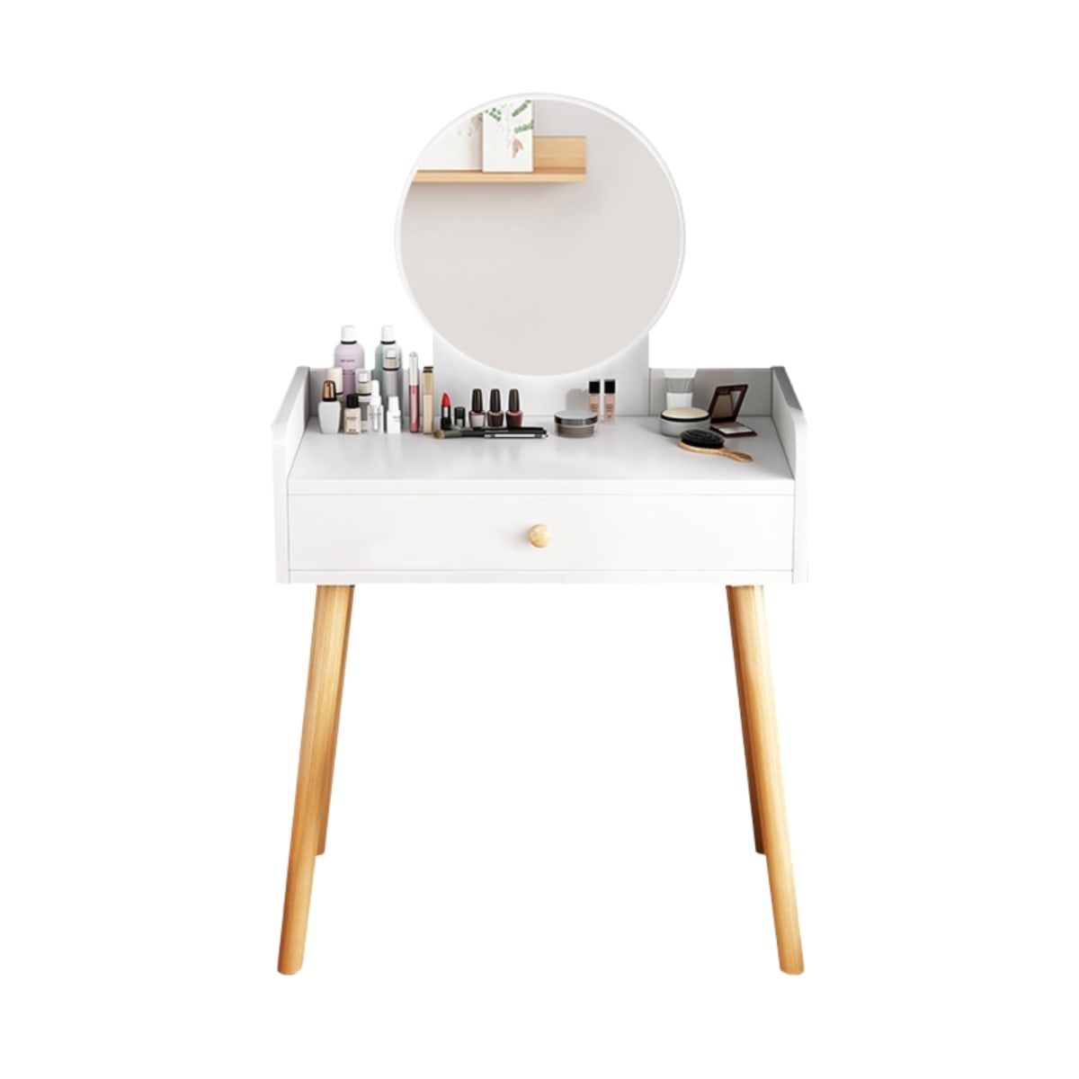 TOCADOR MAQUILLAJE MADERA BLANCO + ESPEJO LUZ LED COMPACT1