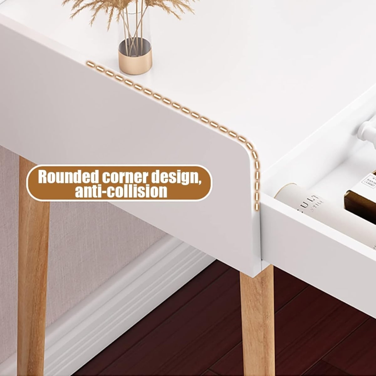 TOCADOR MAQUILLAJE MADERA BLANCO + ESPEJO LUZ LED COMPACT3