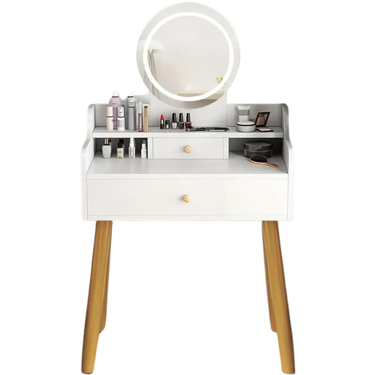 TOCADOR MAQUILLAJE MADERA BLANCO + ESPEJO LUZ LED DEMI COMPACT3