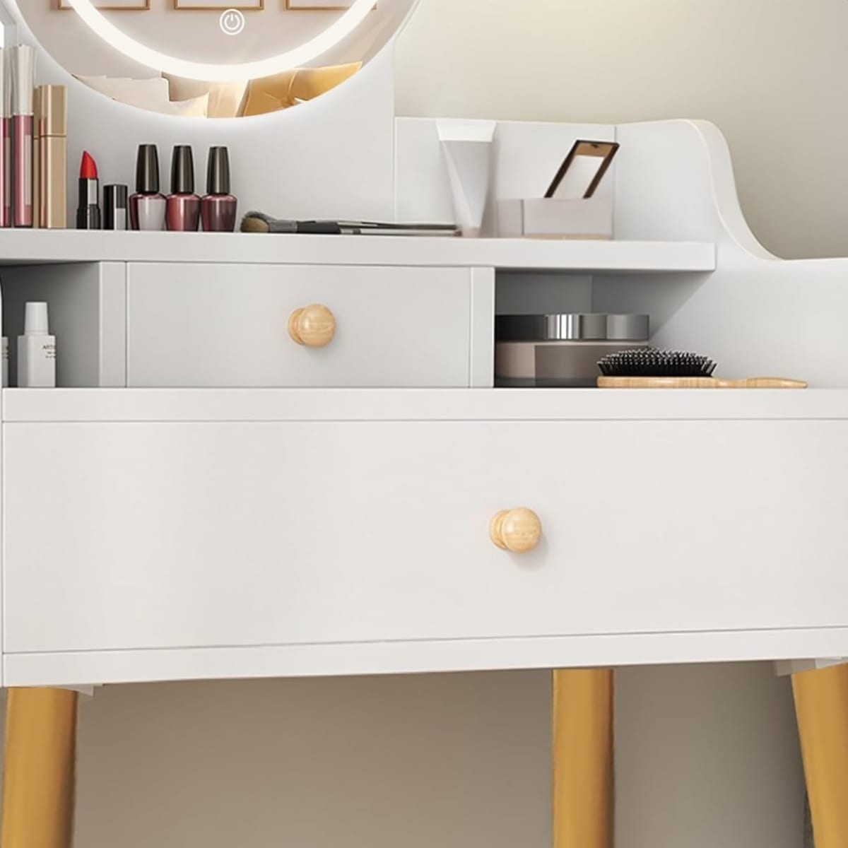 TOCADOR MAQUILLAJE MADERA BLANCO + ESPEJO LUZ LED DEMI COMPACT5