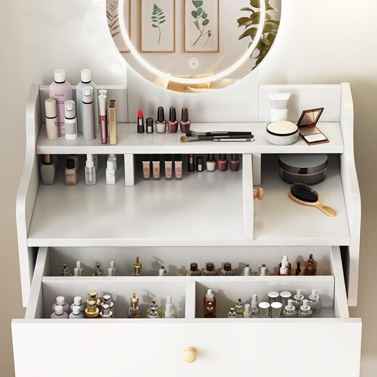 TOCADOR MAQUILLAJE MADERA BLANCO + ESPEJO LUZ LED DEMI COMPACT4