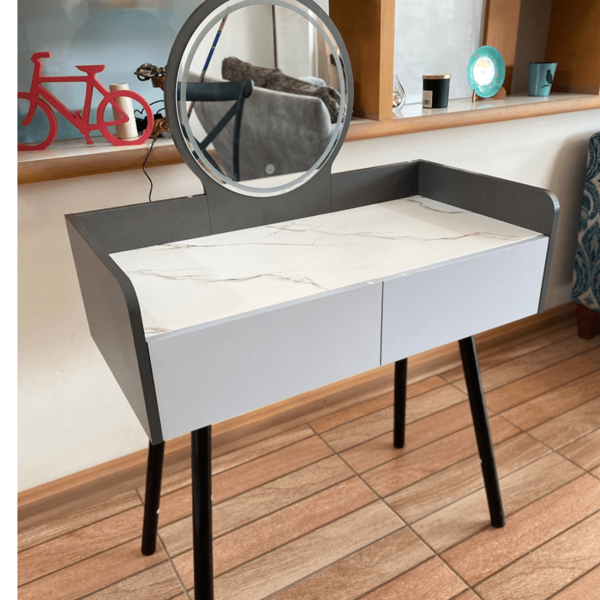 TOCADOR MAQUILLAJE MADERA + ESPEJO LUZ LED ELOISA8