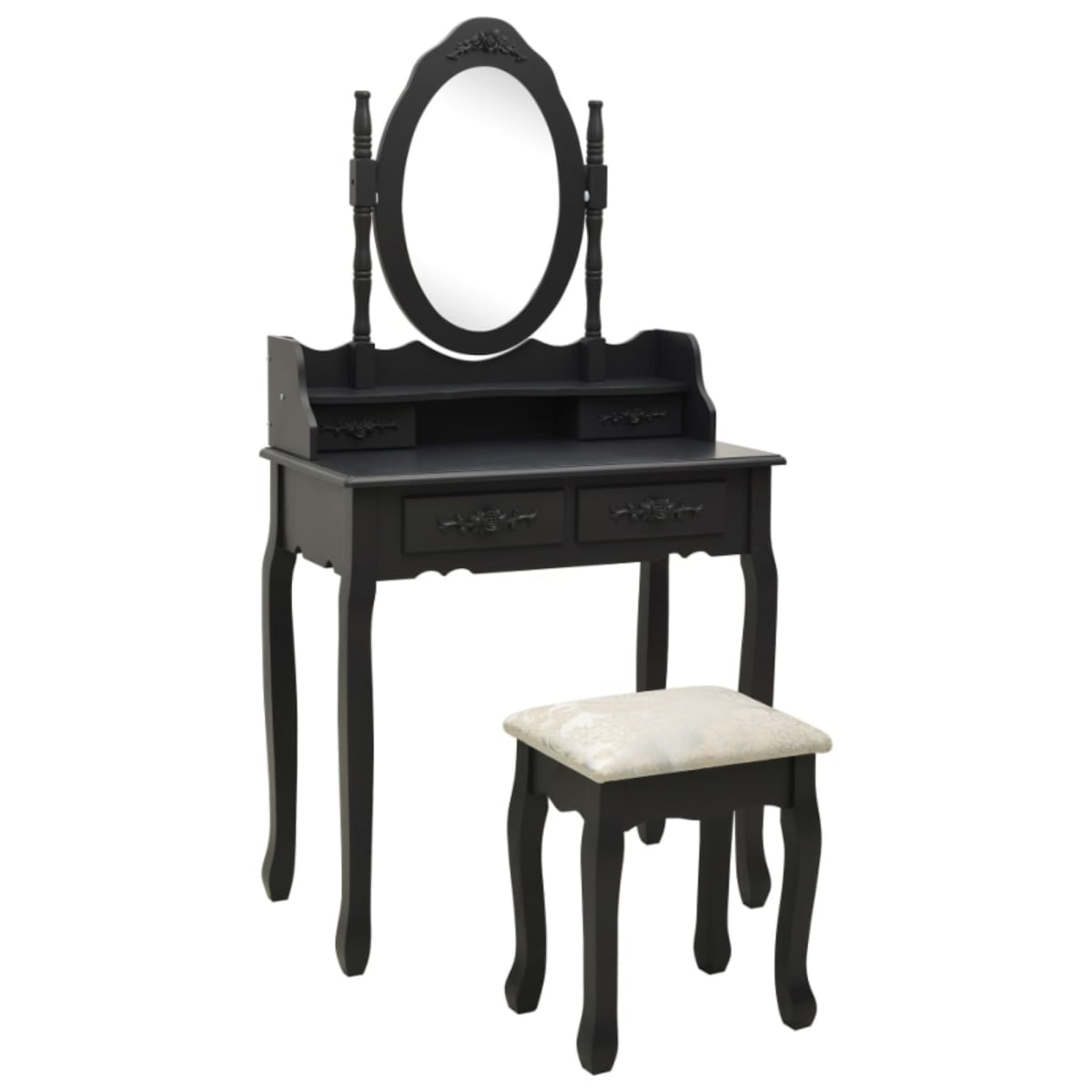 TOCADOR MAQUILLAJE MADERA NEGRO BANCA + ESPEJO VANESA1