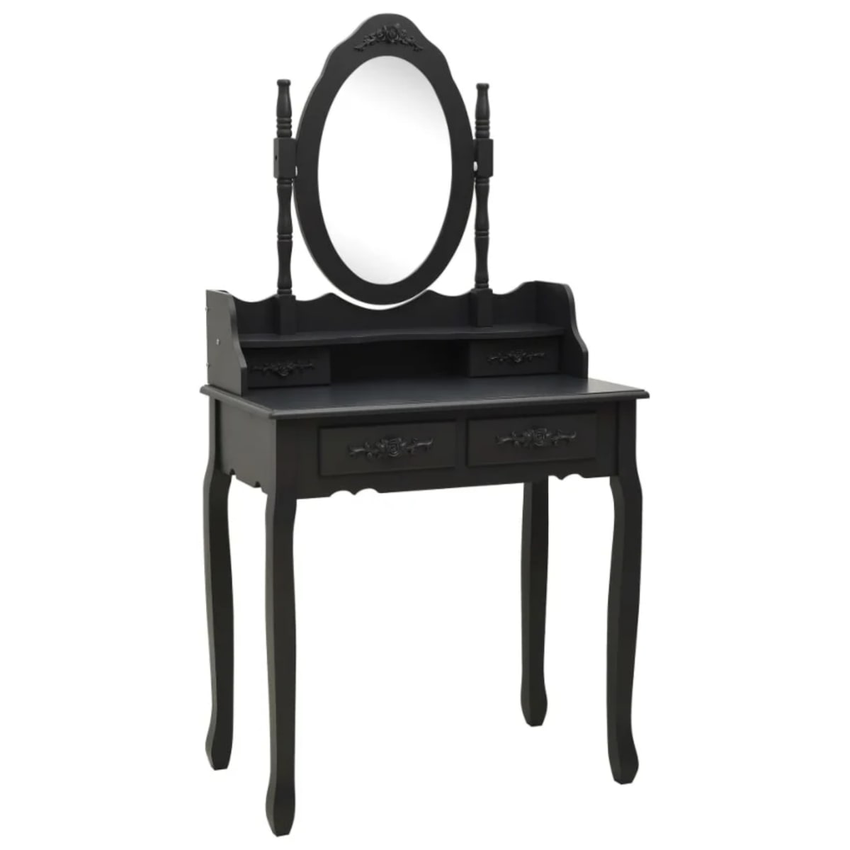 TOCADOR MAQUILLAJE MADERA NEGRO BANCA + ESPEJO VANESA2