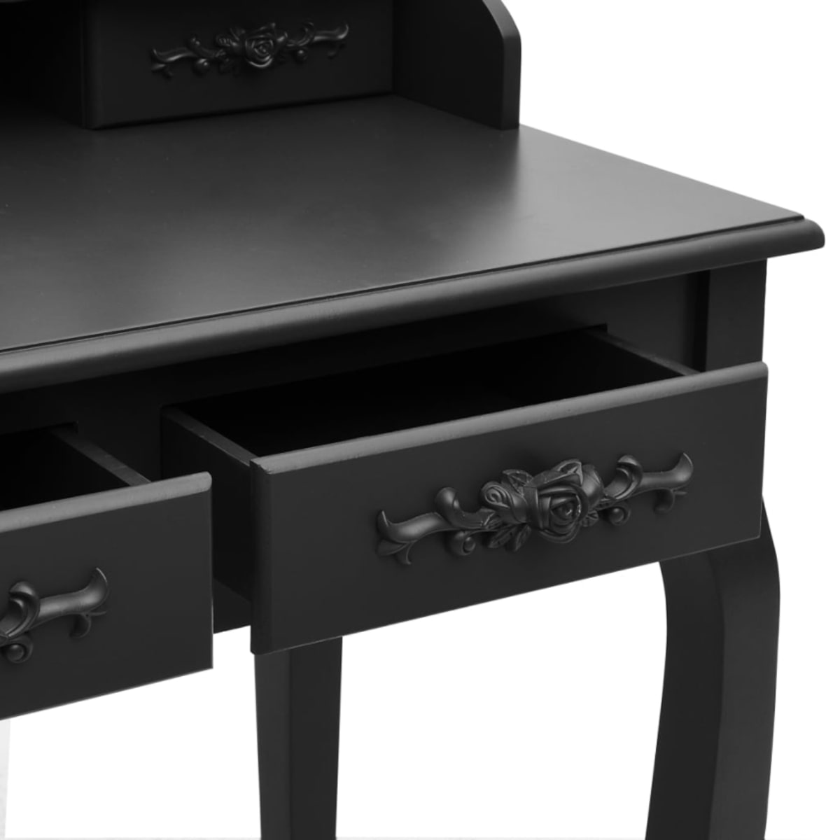 TOCADOR MAQUILLAJE MADERA NEGRO BANCA + ESPEJO VANESA5