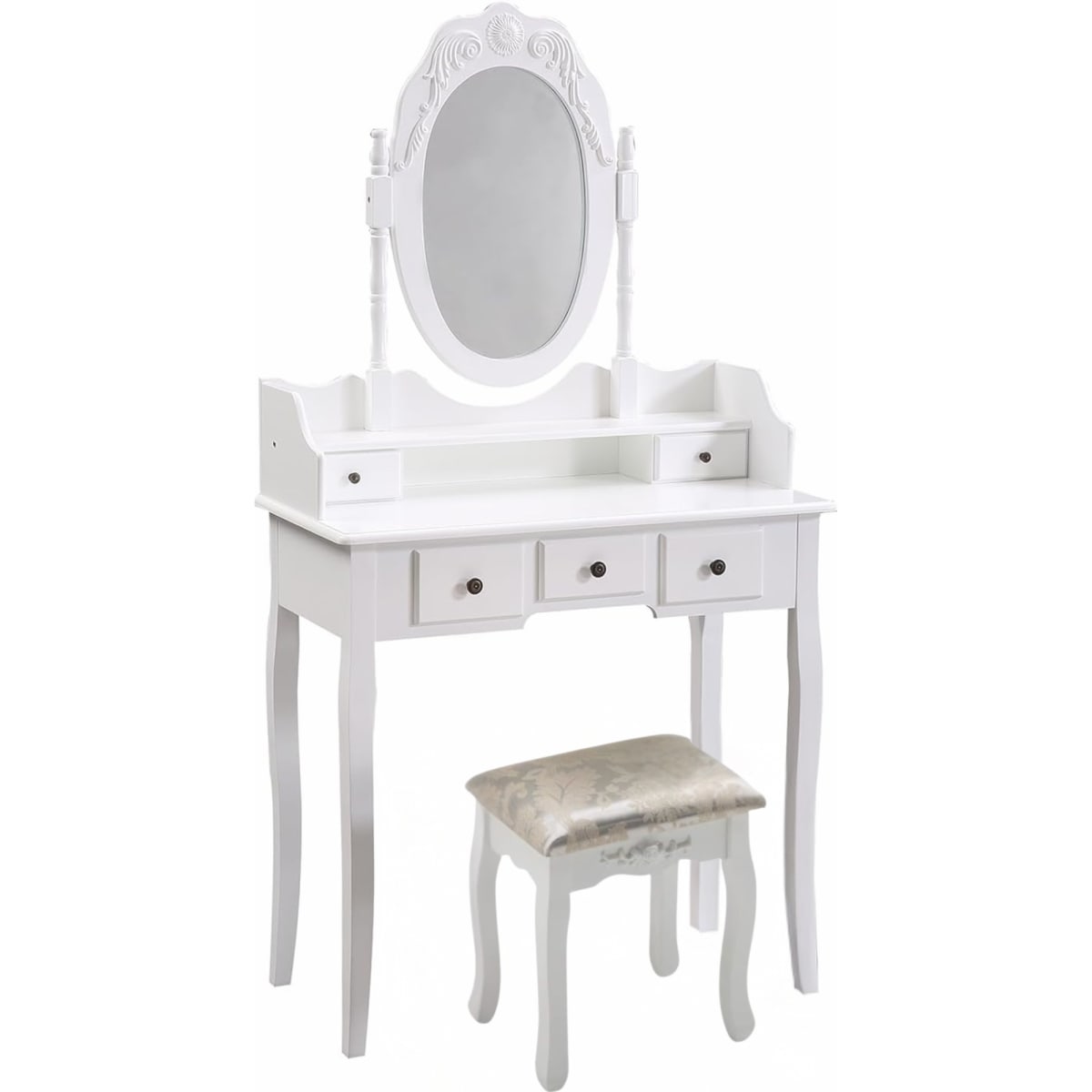 TOCADOR MAQUILLAJE MADERA BLANCO 5C BANCA + ESPEJO VICTORIA1