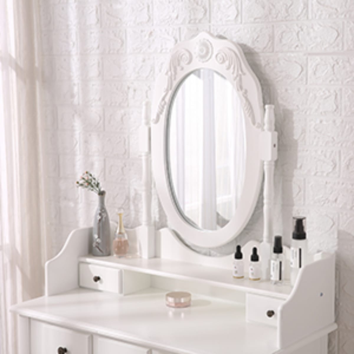 TOCADOR MAQUILLAJE MADERA BLANCO 5C BANCA + ESPEJO VICTORIA3
