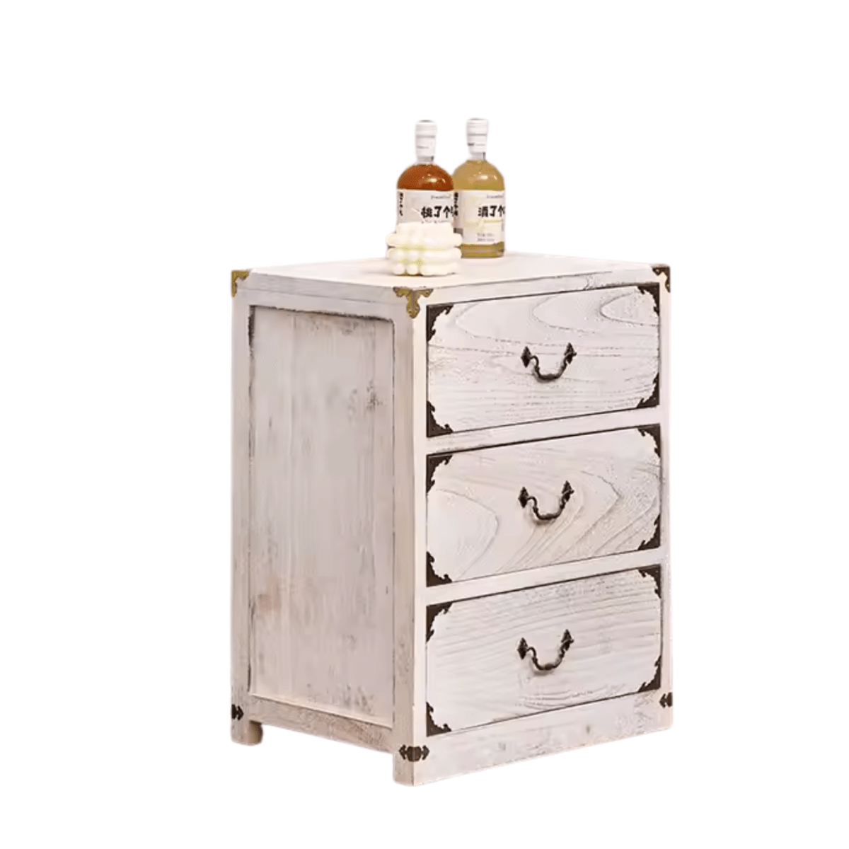 VELADOR DORMITORIO LUPE 3 CAJONES BLANCO RUSTICO2