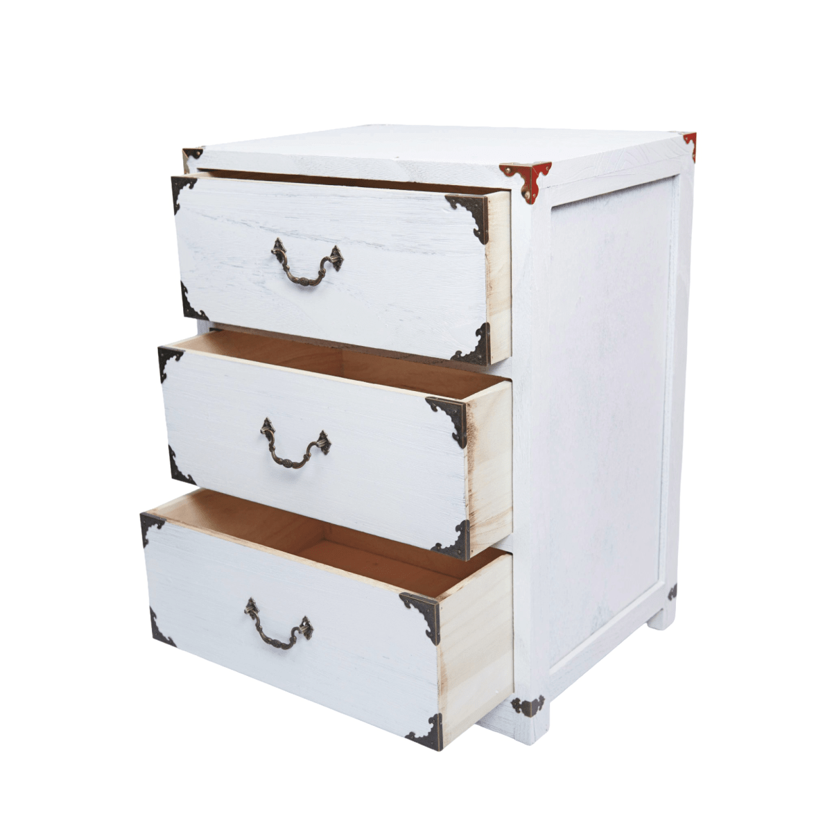 VELADOR DORMITORIO LUPE 3 CAJONES BLANCO RUSTICO2