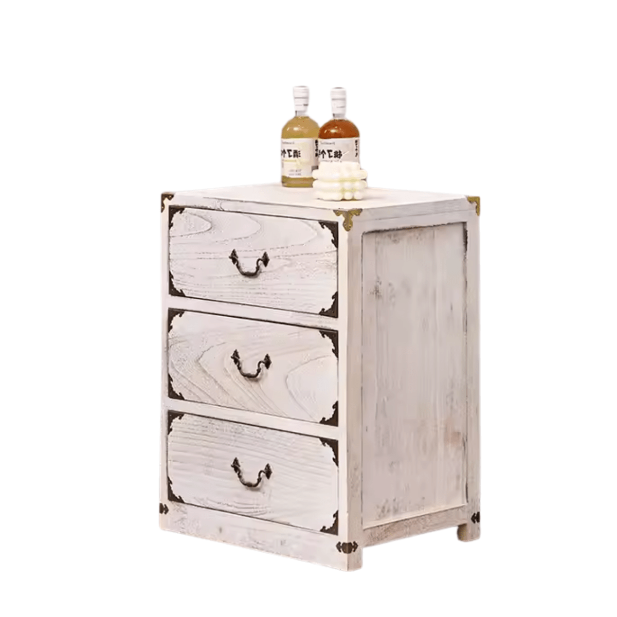 VELADOR DORMITORIO LUPE 3 CAJONES BLANCO RUSTICO3