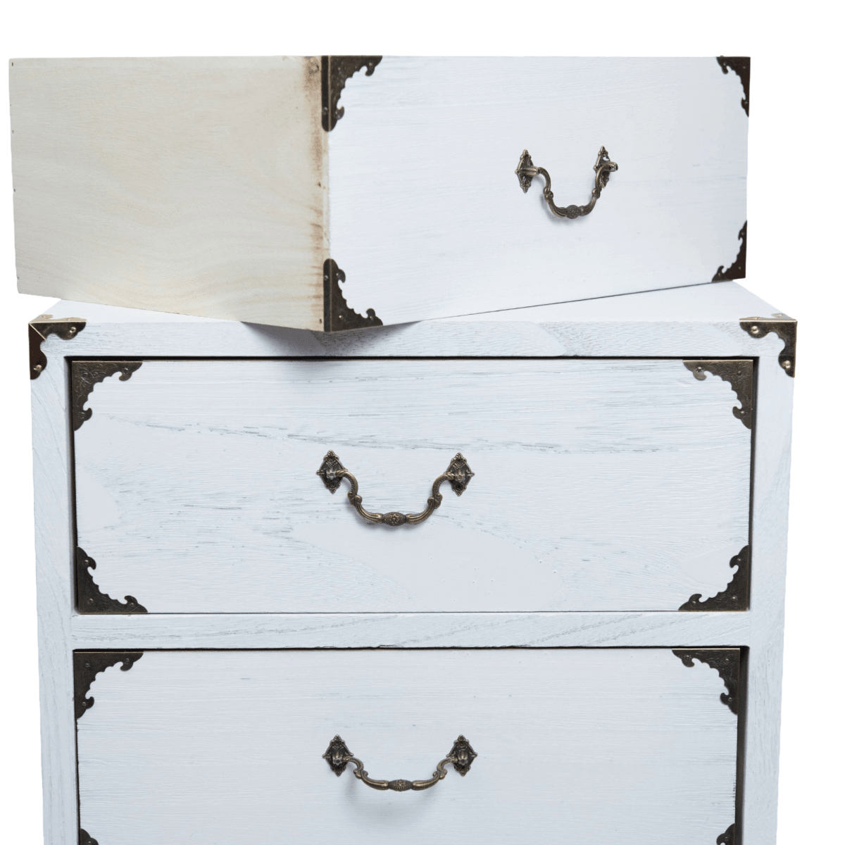 VELADOR DORMITORIO LUPE 3 CAJONES BLANCO RUSTICO3
