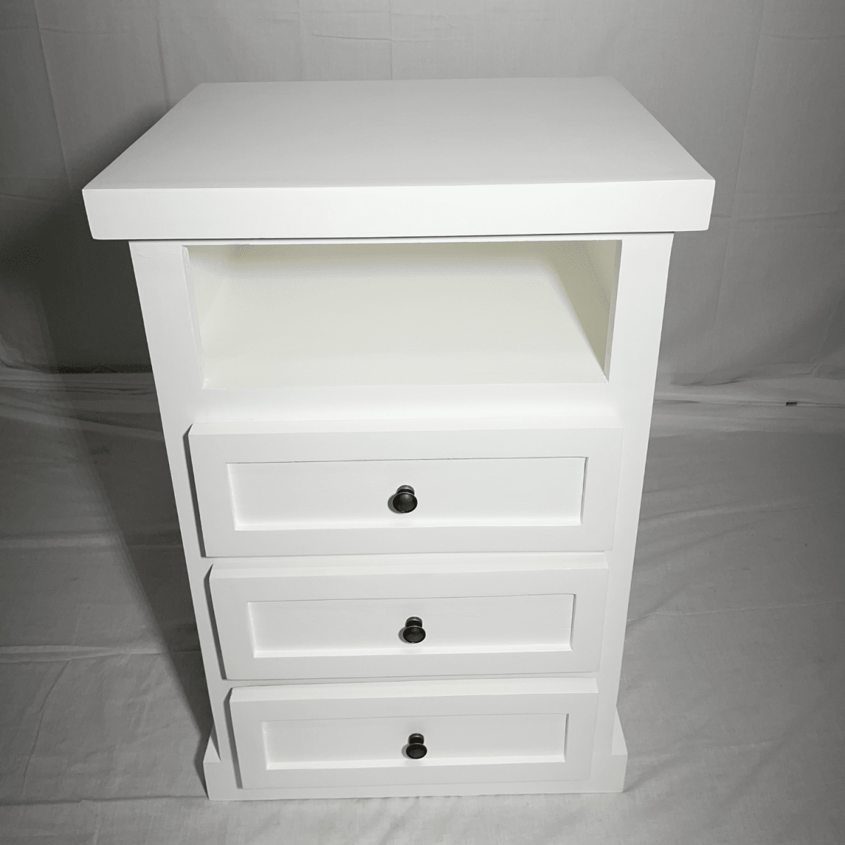 VELADOR DORMITORIO LIBRERO FERRARA 3 CAJONES BLANCO RUSTICO5