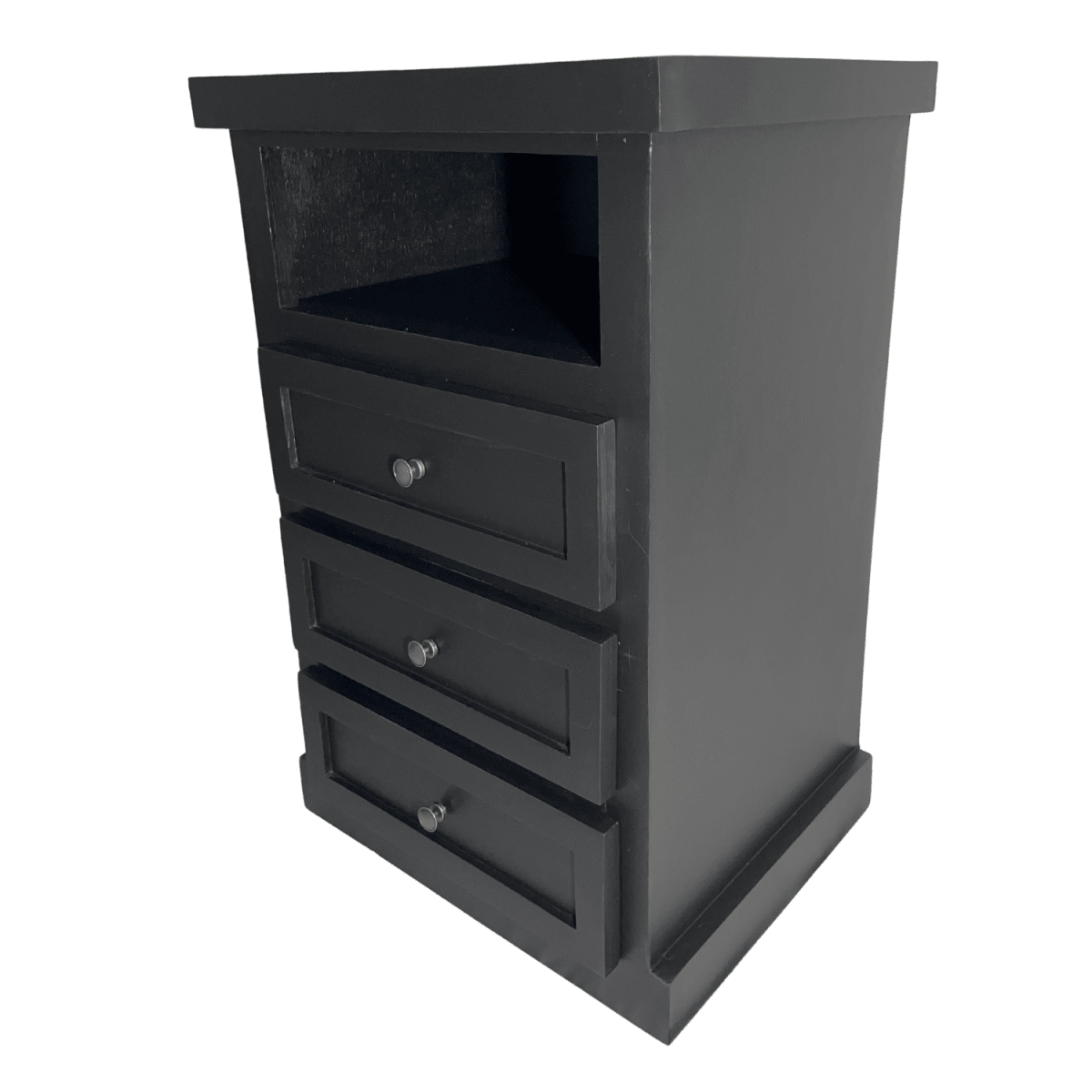 VELADOR DORMITORIO LIBRERO FERRARA 3 CAJONES NEGRO RUSTICO2