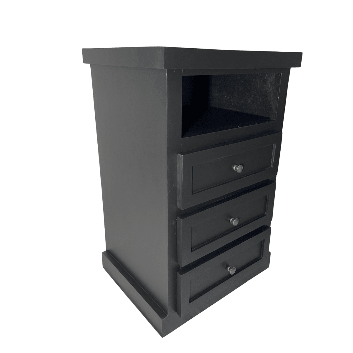 VELADOR DORMITORIO LIBRERO FERRARA 3 CAJONES NEGRO RUSTICO3