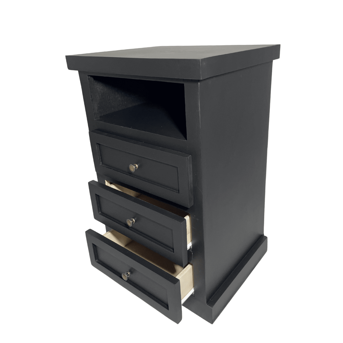 VELADOR DORMITORIO LIBRERO FERRARA 3 CAJONES NEGRO RUSTICO4