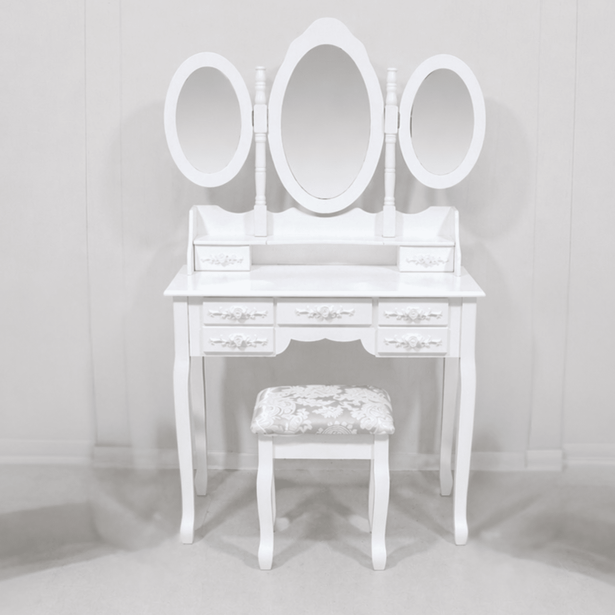 TOCADOR MAQUILLAJE MADERA BANCA + 3 ESPEJOS BLANCO DANIELLA1
