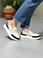 MOCASIN BELEN NEGRO BEIGE ANTE