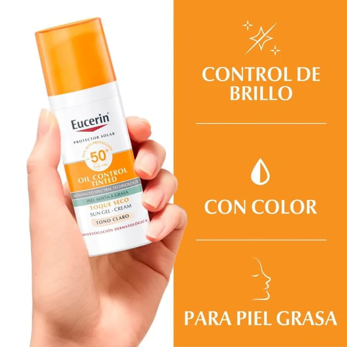 EUCERIN SOLAR FACE CARE OIL CONTROL TONO CLARO FPS 50+ X 50 ML3