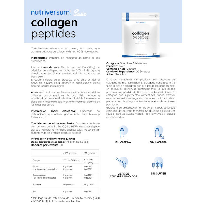 Collagen Peptides 100% - Nutriversum - 200g / 20 Servicios1