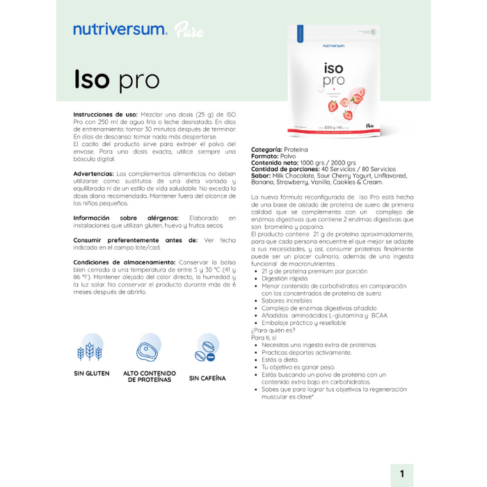 Proteína Iso Pro - Nutriversum - 1000g / 40 Servicios1