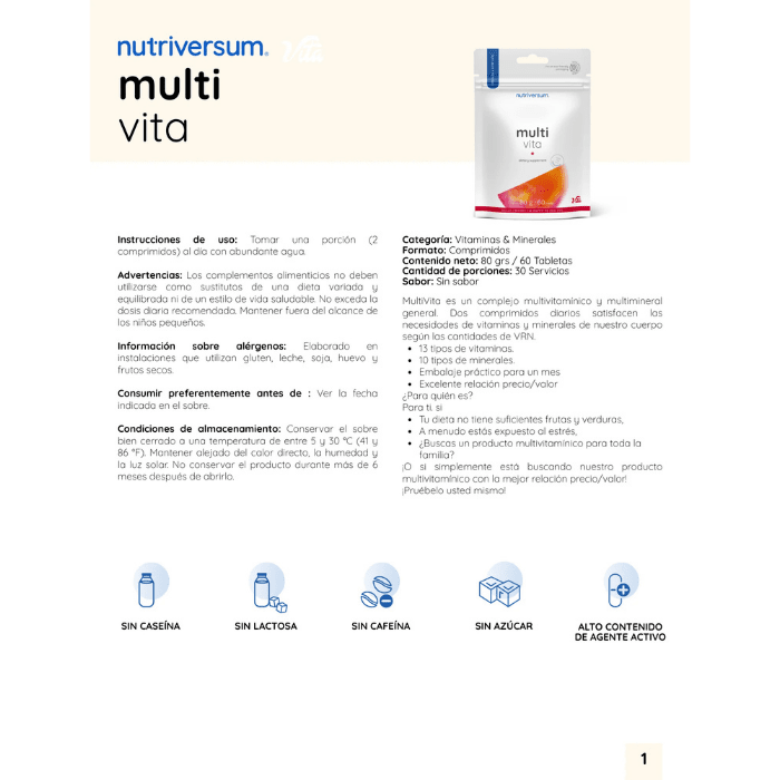 Multi Vita Nutriversum - 80g / 60 Tabletas2