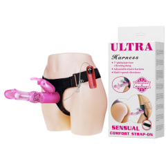 Vibrador con estimulador de clítoris con arnes ajustable