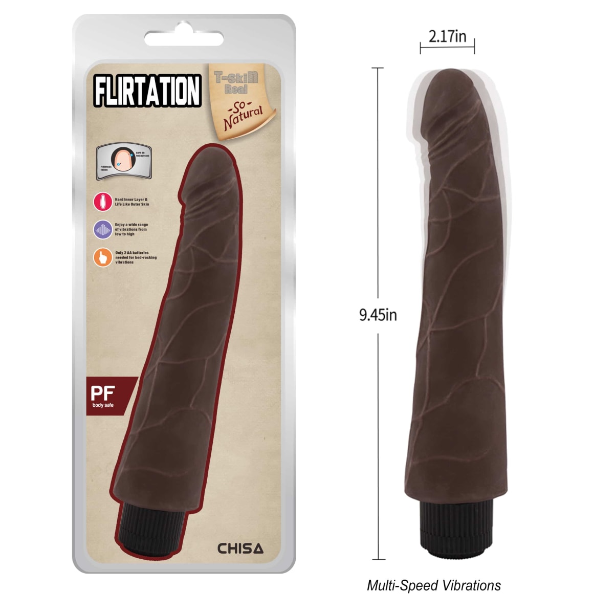 Vibrador realista Flirtation marrón 22 cm3