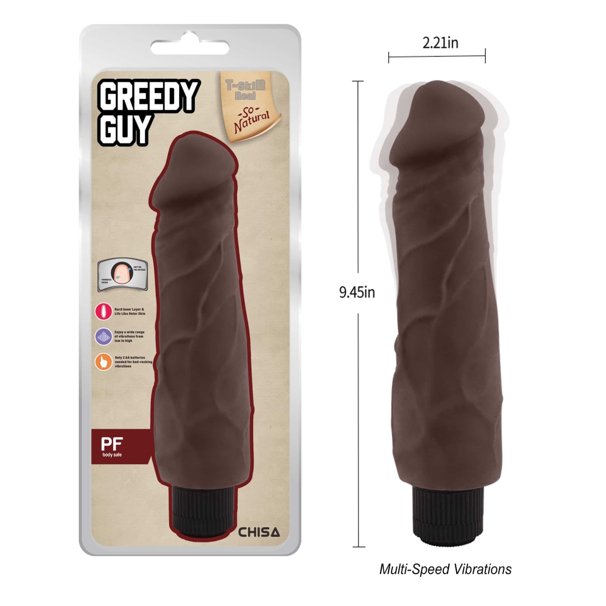Vibrador realista Greddy Guy marrón 22 cm3