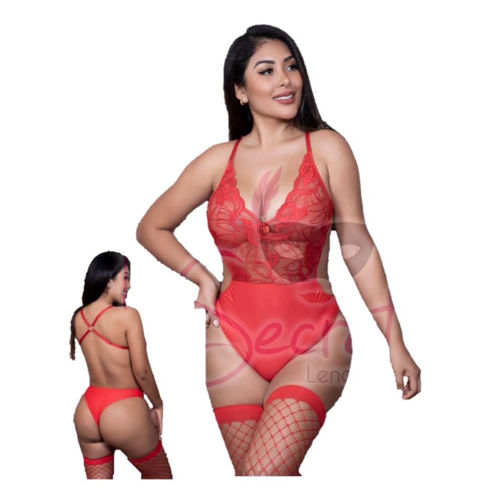 Lencería sexy Body con Encaje rojo1
