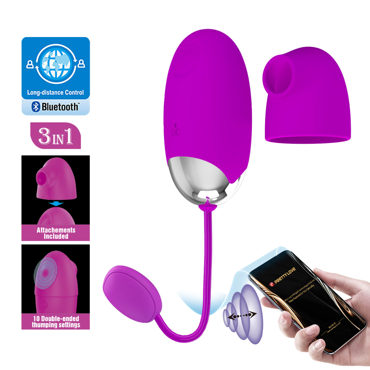 Vibrador huevo con sucionador Kaila - Recagable1