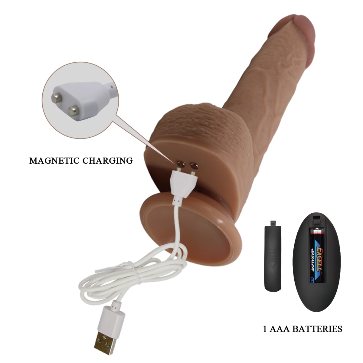 Vibrador realista retractil Jonathan C/remoto 15.5 cm4