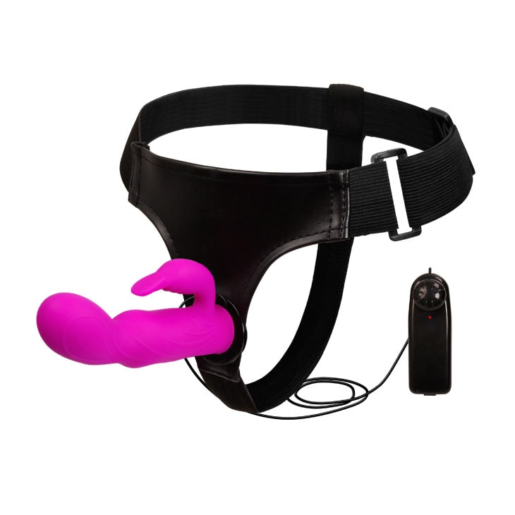 Vibrador con estimulador de clítoris con arnes ajustable 21