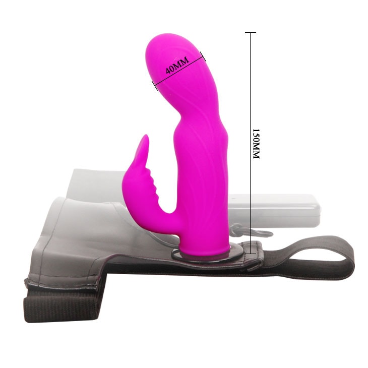 Vibrador con estimulador de clítoris con arnes ajustable 24